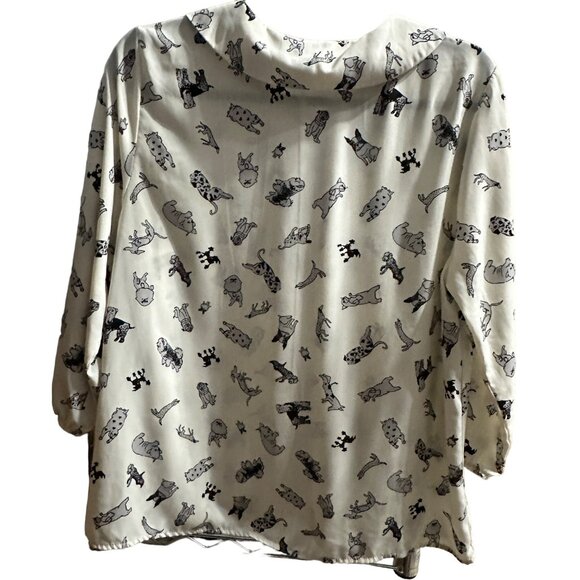 Jessy B size L cream with puppy print Peter Pan collar 3/4 sleeve blouse - Picture 4 of 7